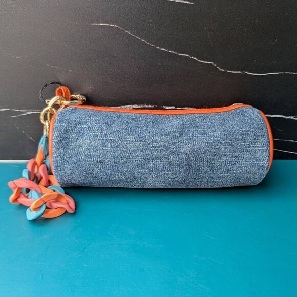 Juicy Couture Y2K Scottie Dog Denim Blue & Orange Small Barrel Wristlet. - Picture 4 of 7